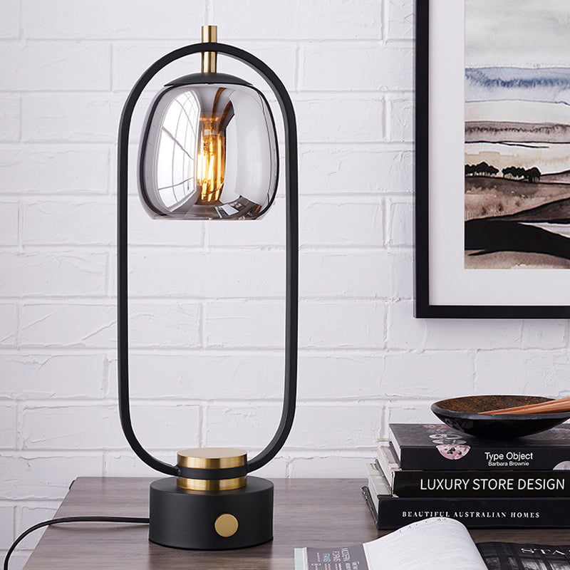 Smoke Gray Mirror Glass Jar Night Table Light Designer 1 Light Reading Lamp in Black with Oval Frame