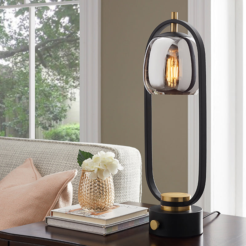 Smoke Gray Mirror Glass Jar Night Table Light Designer 1 Light Reading Lamp in Black with Oval Frame