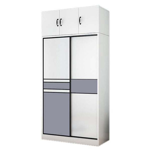 White Contemporary Closet Wooden Wood Coat Locker with Sliding Barn Door