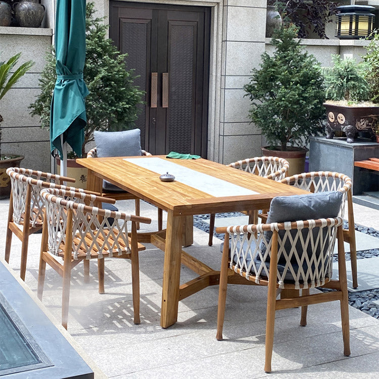 Modern Geometric Courtyard Table Solid Wood Frame Outdoor Table