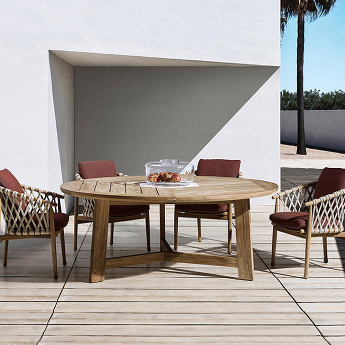 Modern Geometric Courtyard Table Solid Wood Frame Outdoor Table