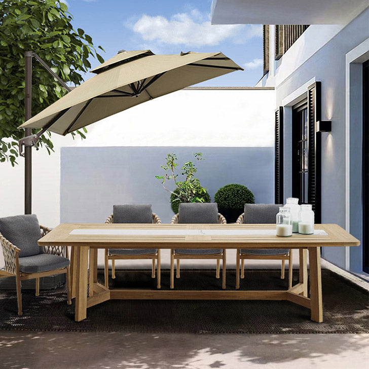 Modern Geometric Courtyard Table Solid Wood Frame Outdoor Table