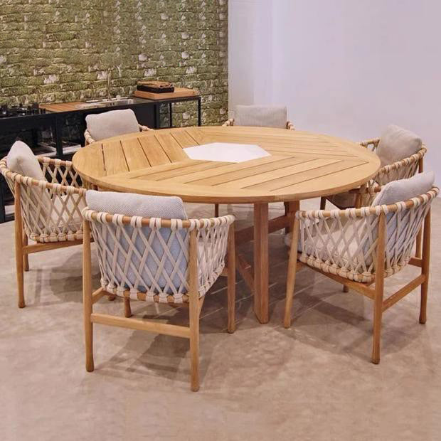 Modern Geometric Courtyard Table Solid Wood Frame Outdoor Table