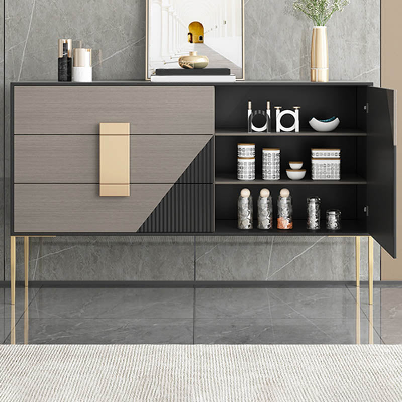 Glam Style Wooden Sideboard Cabinet 33.5" High Sideboard with Drawers and Storage