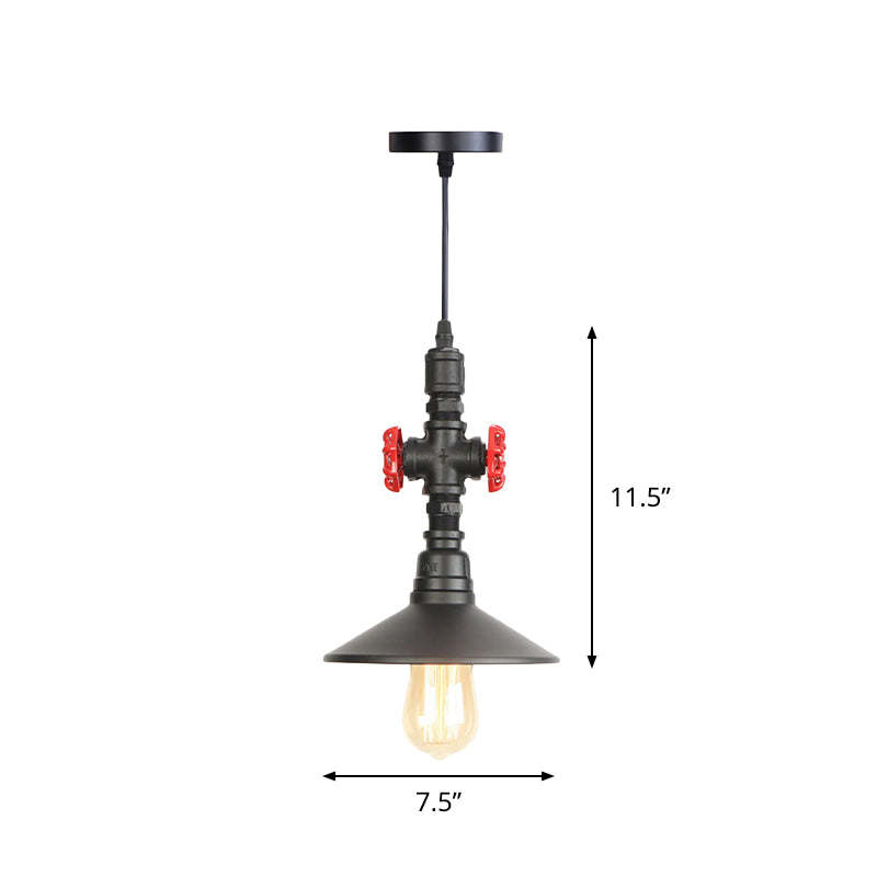 Vintage Saucer Down Lighting Anhänger 1 Glühbirnenhänge -Lampe -Lampe in Schwarz für Café