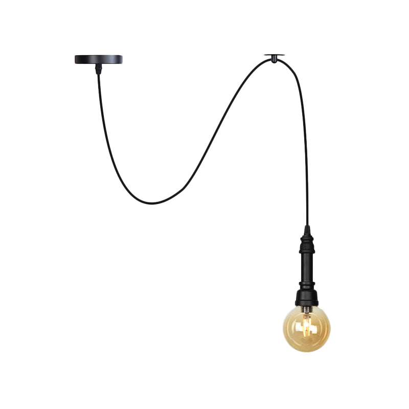 Bol/capsule restaurant swag hanger licht vintage barnsteenglas 1-head zwarte pijp hanglamp armatuur