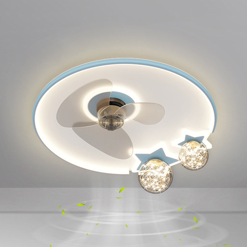 Round Shape Metal Ceiling Fans Kid Style 6 Lights Flush Ceiling Fan