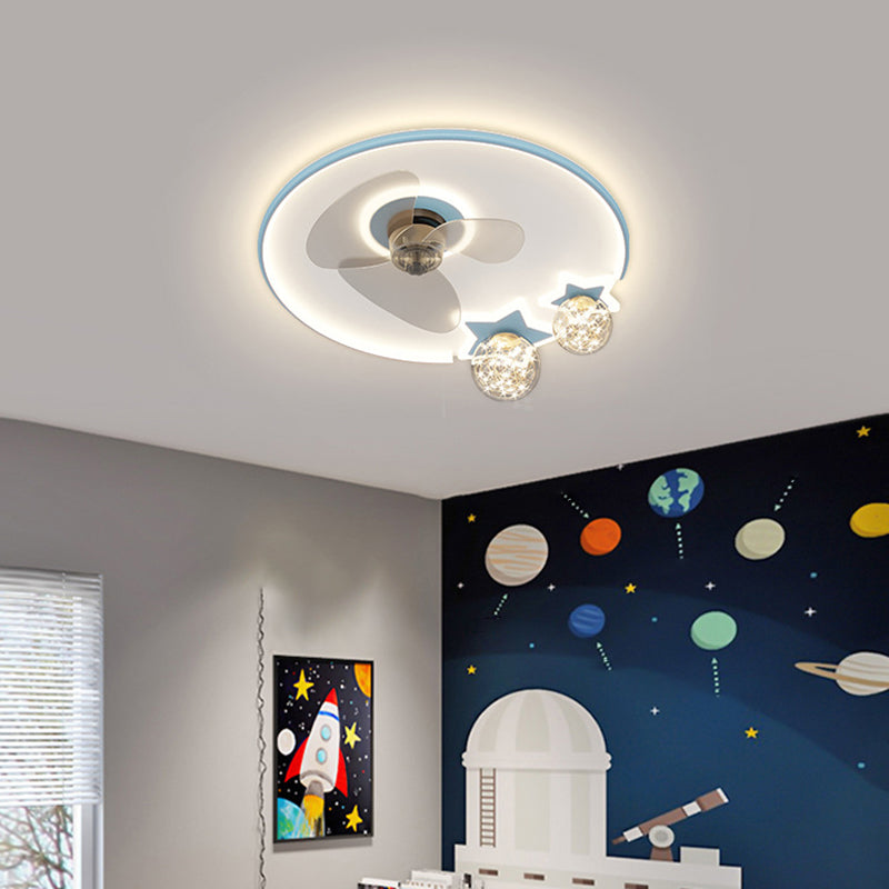 Round Shape Metal Ceiling Fans Kid Style 6 Lights Flush Ceiling Fan