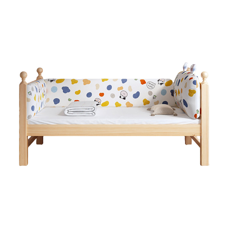 Solid Wood Kids Bed with Detachable Guardrails Modern Natural Bed with Mattress