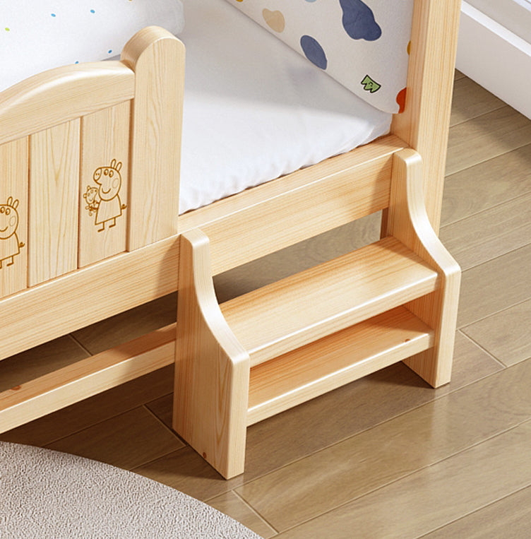 Solid Wood Kids Bed with Detachable Guardrails Modern Natural Bed with Mattress