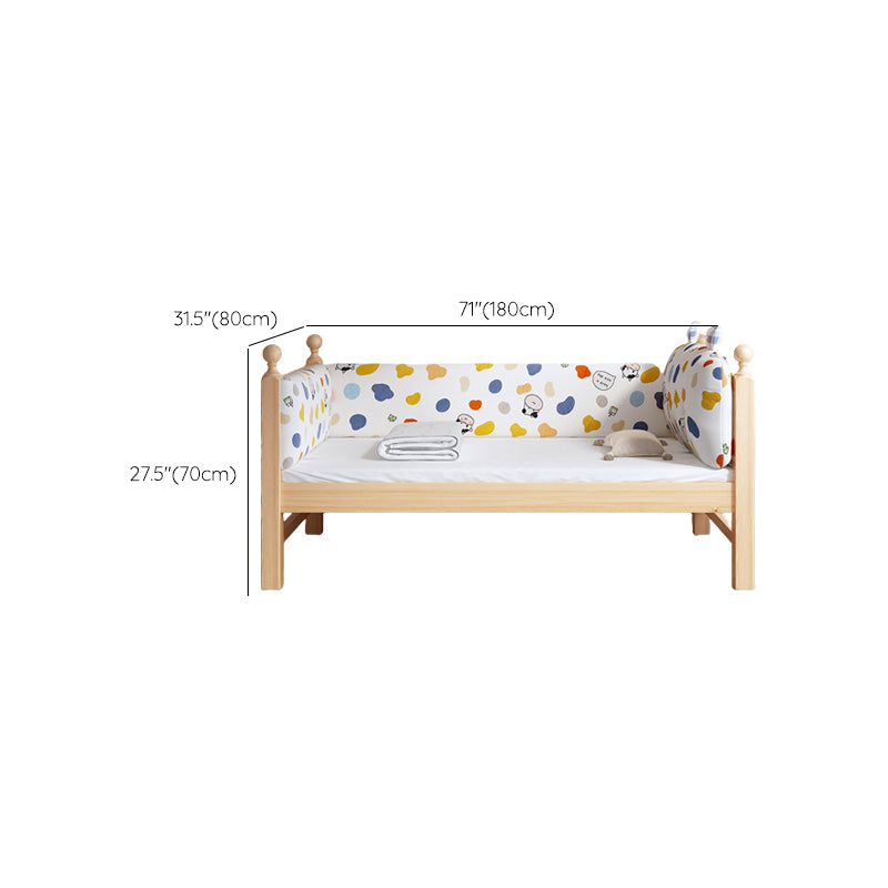 Solid Wood Kids Bed with Detachable Guardrails Modern Natural Bed with Mattress