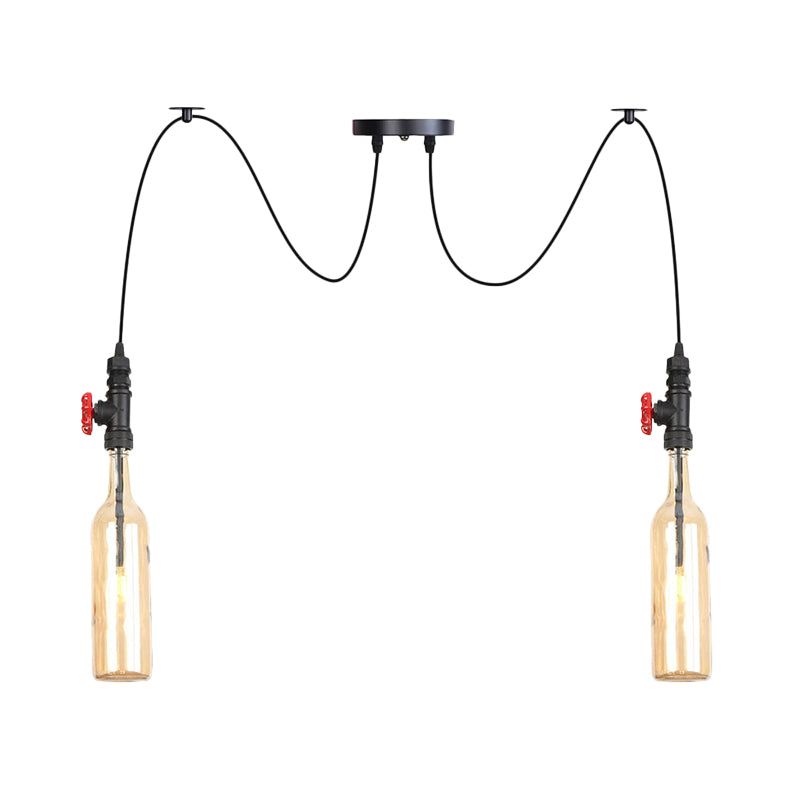 Bouteille industrielle Multi Pendante Light 2/3 tampons lampe de suspension de swag en verre ambre en noir