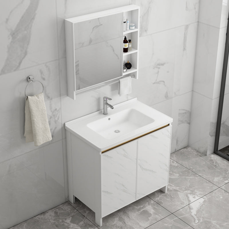 Modern White Metal Base Vanity Single Freestanding Rectangular Sink Vanity