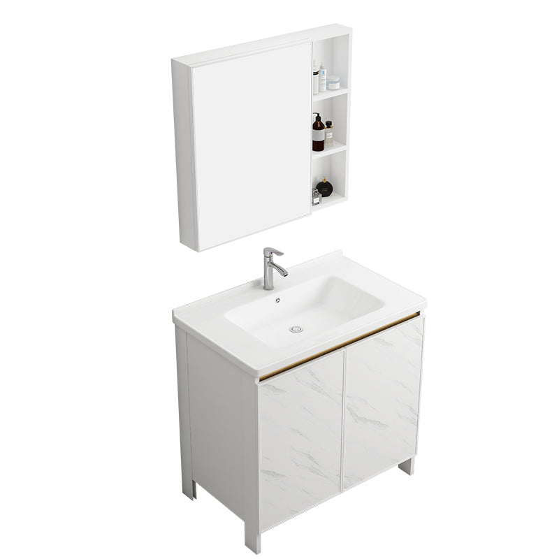 Modern White Metal Base Vanity Single Freestanding Rectangular Sink Vanity