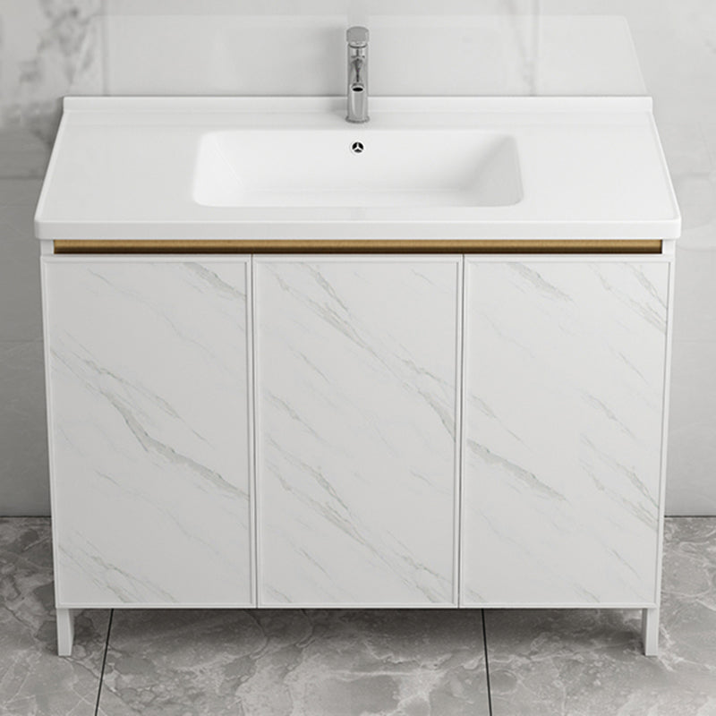 Modern White Metal Base Vanity Single Freestanding Rectangular Sink Vanity