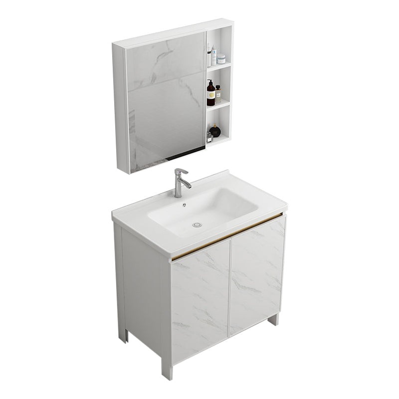 Modern White Metal Base Vanity Single Freestanding Rectangular Sink Vanity