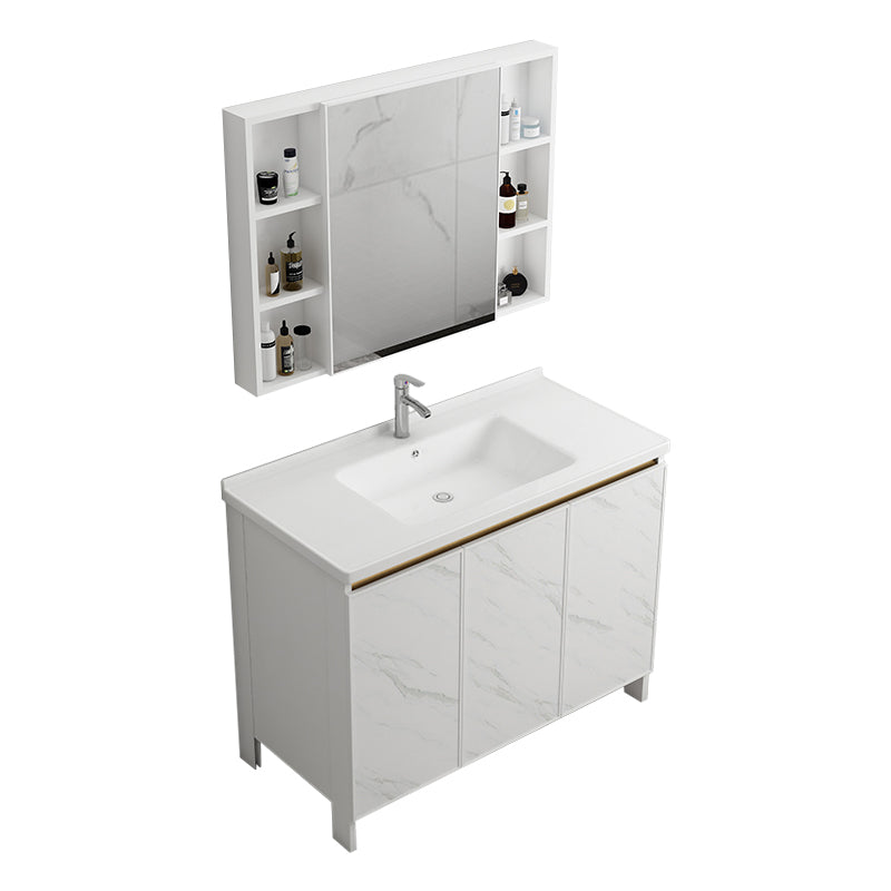 Modern White Metal Base Vanity Single Freestanding Rectangular Sink Vanity