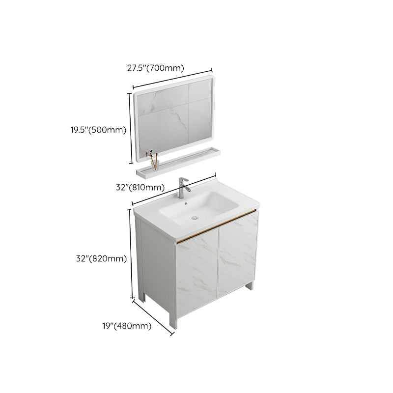 Modern White Metal Base Vanity Single Freestanding Rectangular Sink Vanity