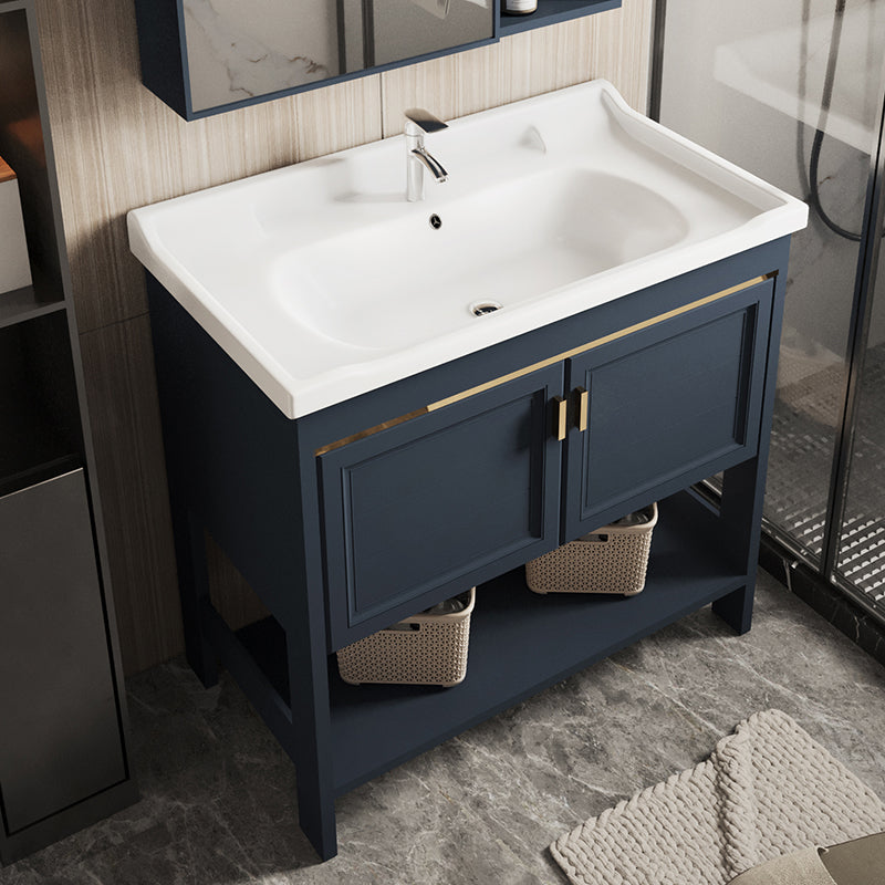 Modern Single Blue Sink Vanity Freestanding Metal Base Bath Vanity