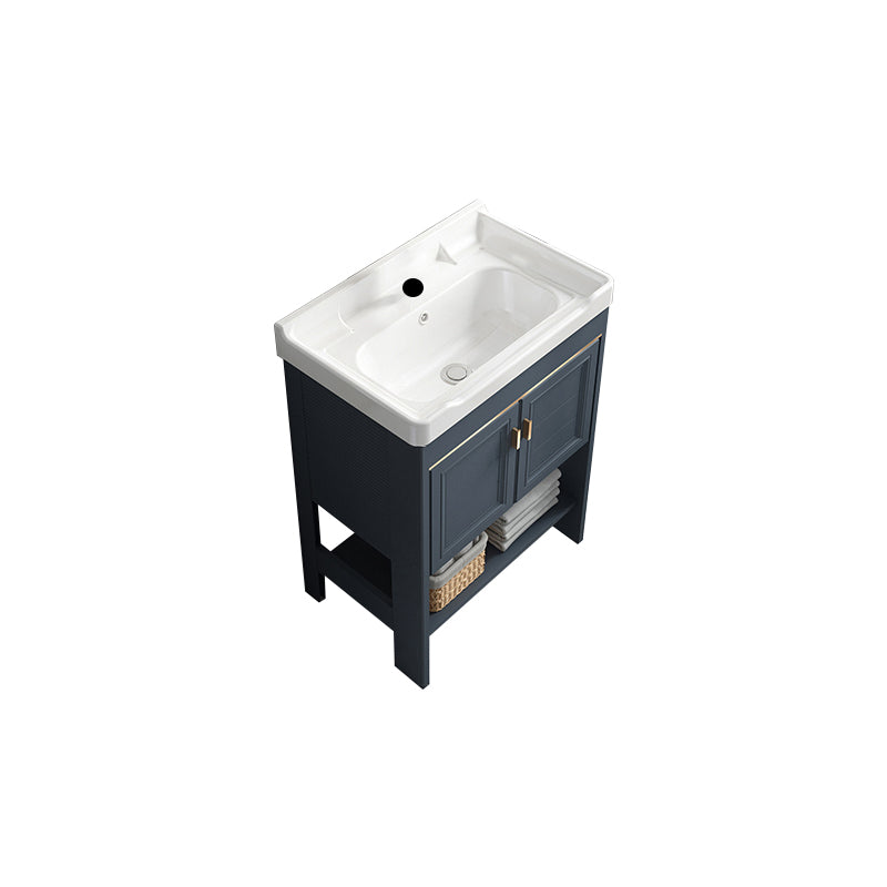 Modern Single Blue Sink Vanity Freestanding Metal Base Bath Vanity