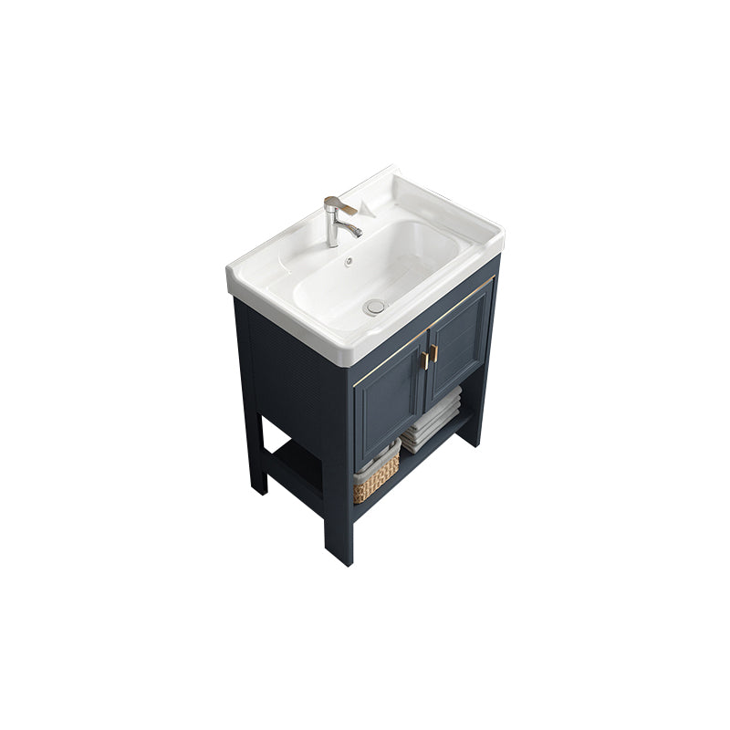 Modern Single Blue Sink Vanity Freestanding Metal Base Bath Vanity