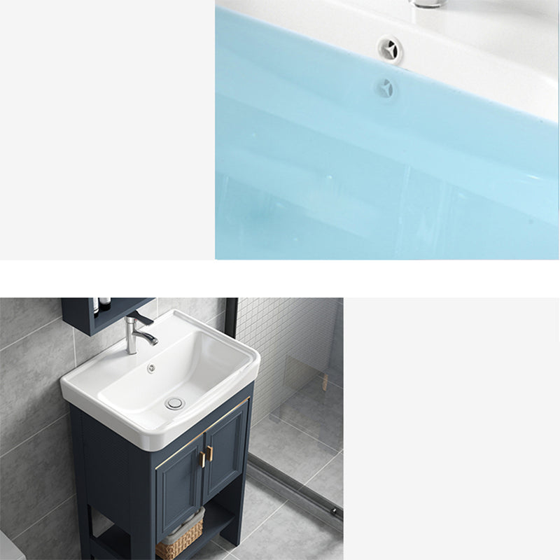 Modern Single Blue Sink Vanity Freestanding Metal Base Bath Vanity