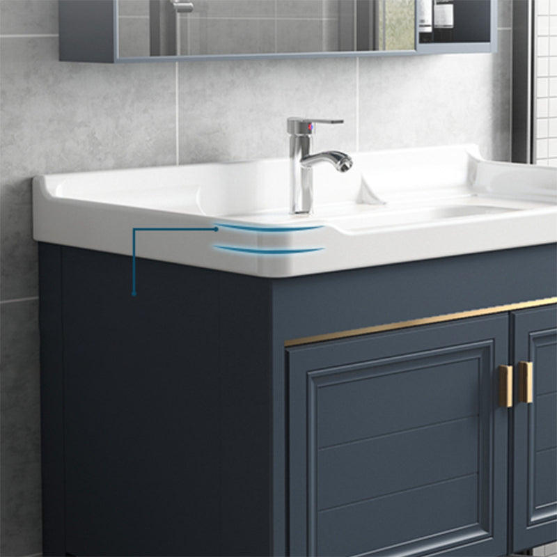 Modern Single Blue Sink Vanity Freestanding Metal Base Bath Vanity