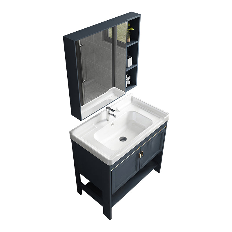 Modern Single Blue Sink Vanity Freestanding Metal Base Bath Vanity