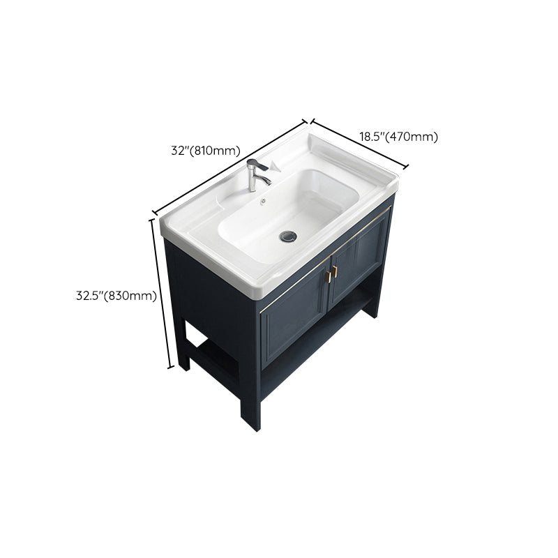 Modern Single Blue Sink Vanity Freestanding Metal Base Bath Vanity