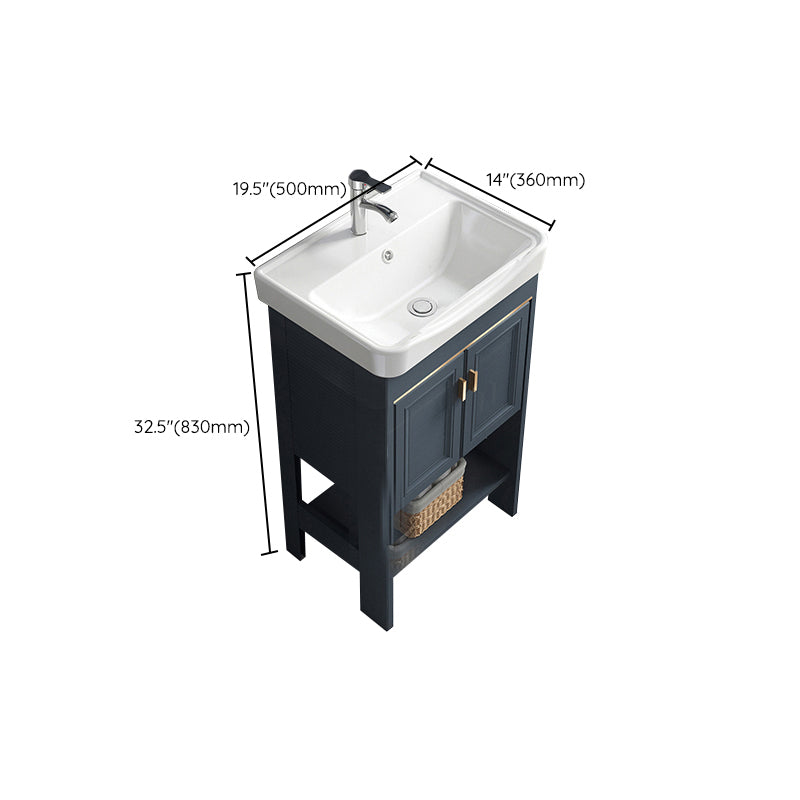 Modern Single Blue Sink Vanity Freestanding Metal Base Bath Vanity