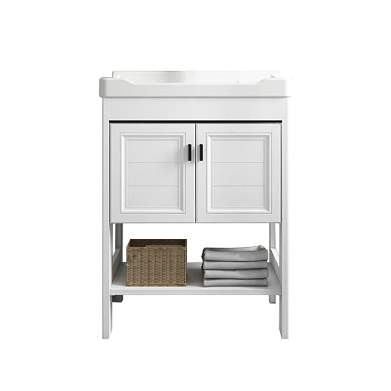 Modern Single Bath Vanity Freestanding White Metal Base Sink Vanity