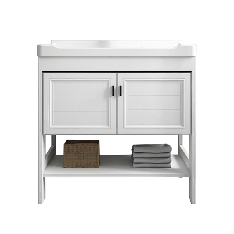 Modern Single Bath Vanity Freestanding White Metal Base Sink Vanity