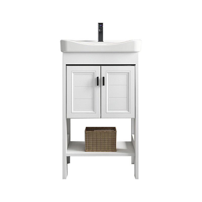 Modern Single Bath Vanity Freestanding White Metal Base Sink Vanity