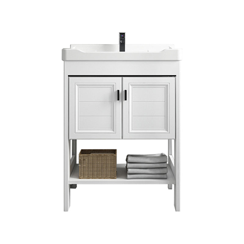 Modern Single Bath Vanity Freestanding White Metal Base Sink Vanity