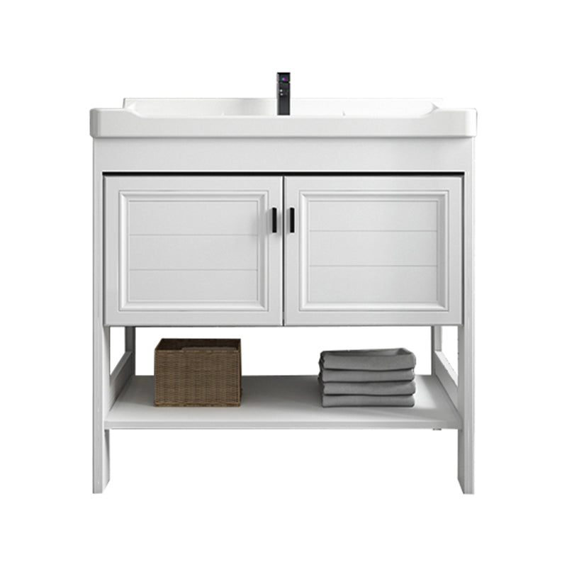 Modern Single Bath Vanity Freestanding White Metal Base Sink Vanity