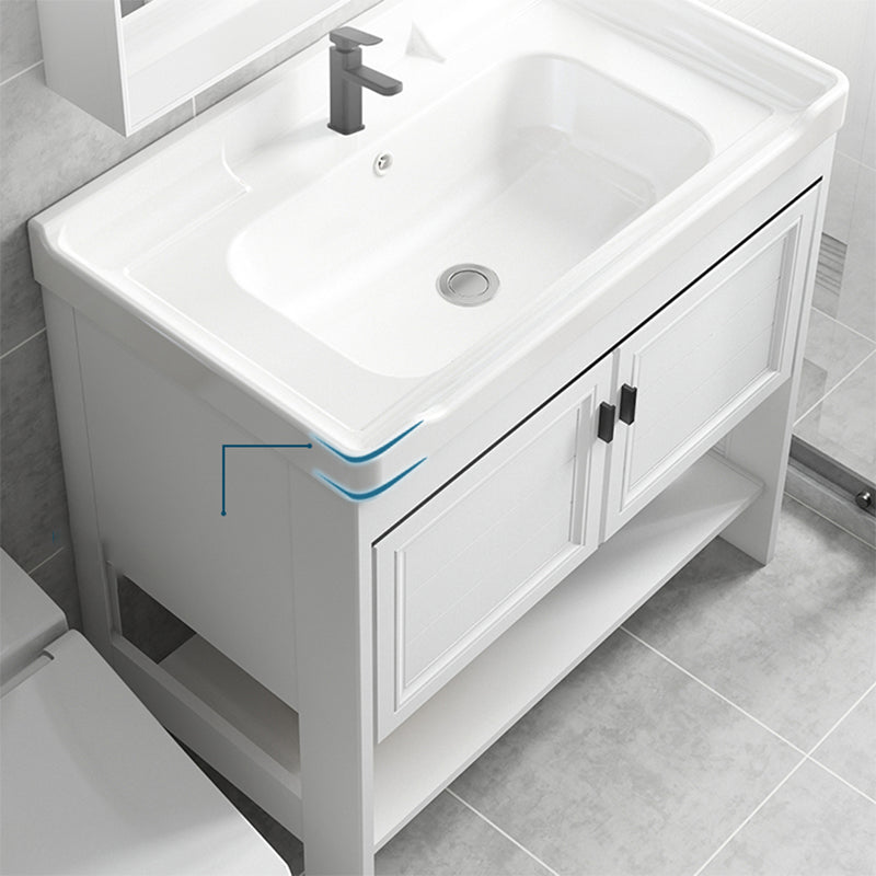 Modern Single Bath Vanity Freestanding White Metal Base Sink Vanity