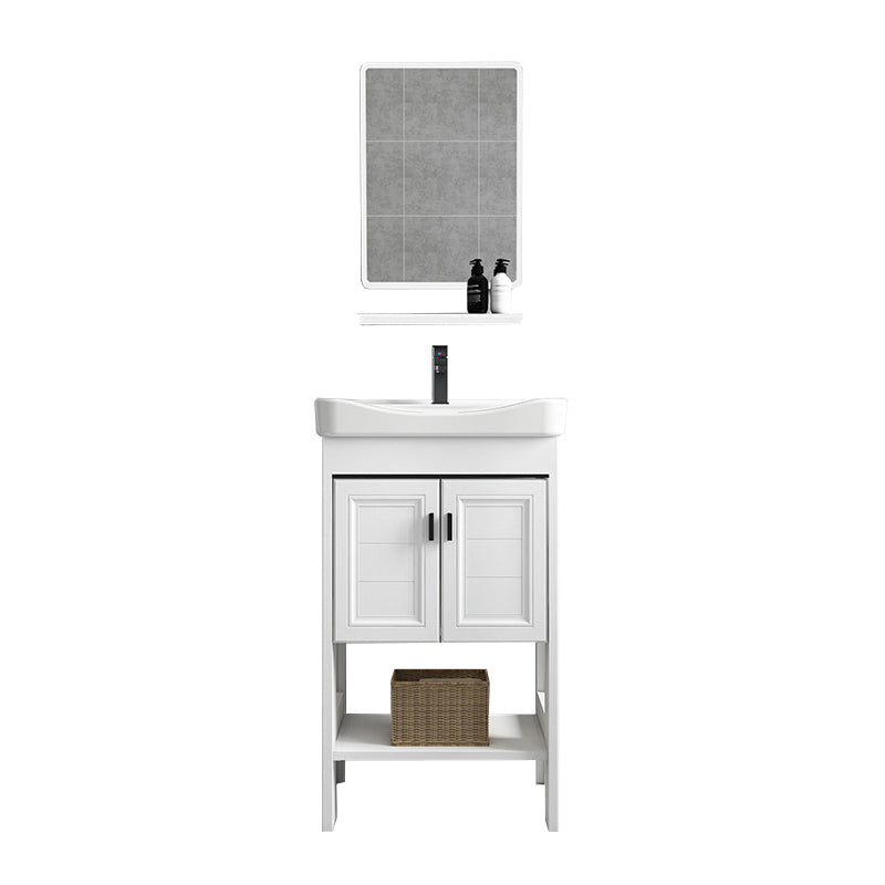 Modern Single Bath Vanity Freestanding White Metal Base Sink Vanity