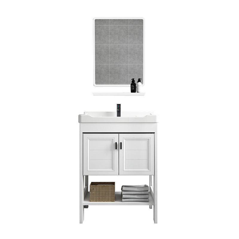 Modern Single Bath Vanity Freestanding White Metal Base Sink Vanity