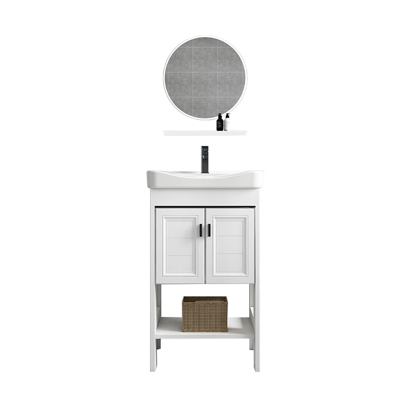 Modern Single Bath Vanity Freestanding White Metal Base Sink Vanity