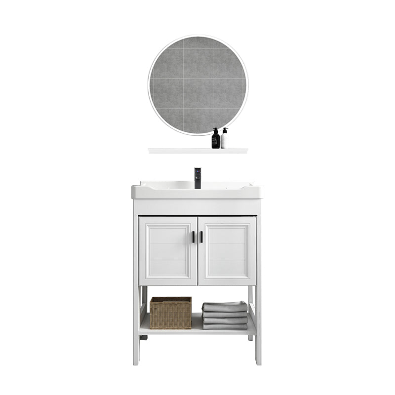 Modern Single Bath Vanity Freestanding White Metal Base Sink Vanity