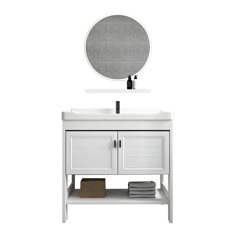 Modern Single Bath Vanity Freestanding White Metal Base Sink Vanity