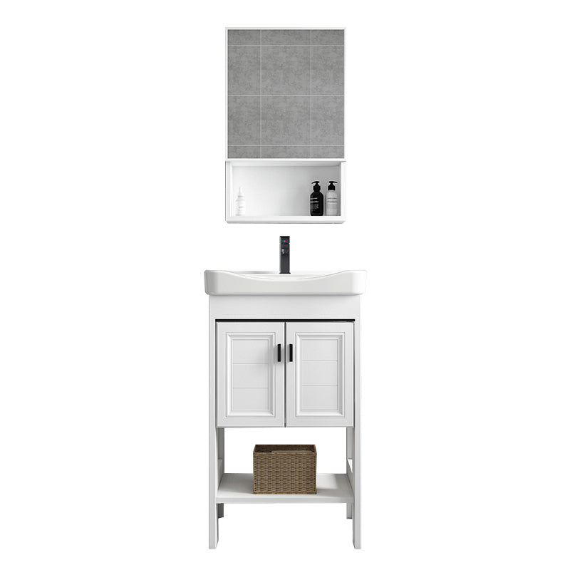 Modern Single Bath Vanity Freestanding White Metal Base Sink Vanity