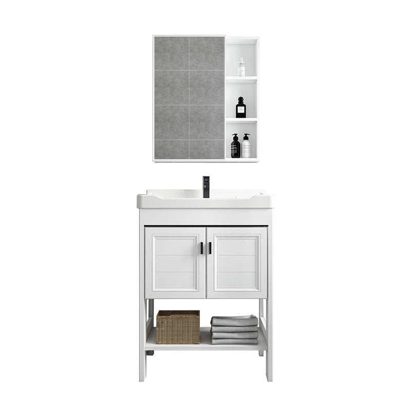 Modern Single Bath Vanity Freestanding White Metal Base Sink Vanity