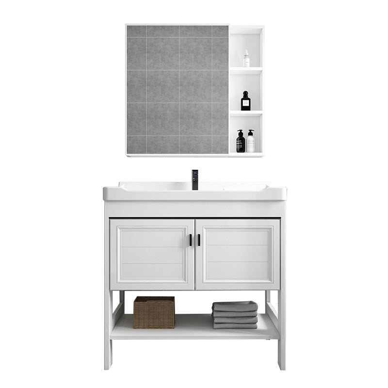 Modern Single Bath Vanity Freestanding White Metal Base Sink Vanity