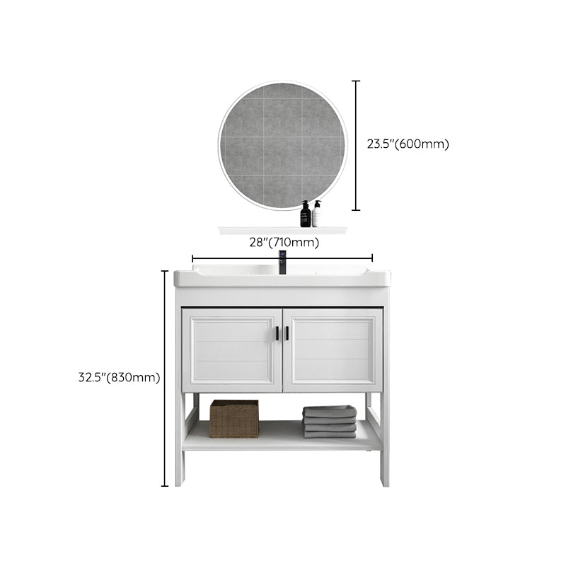 Modern Single Bath Vanity Freestanding White Metal Base Sink Vanity