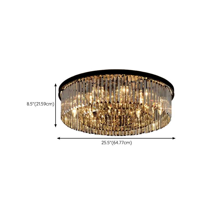 Gray Modern Metal Flush Mount Circle Shape Ceiling Lamp with Crystal Shade for Living Room