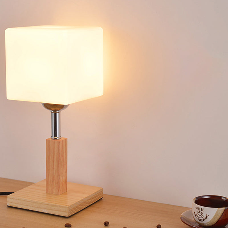 Globe/Zylinder/quadratische Nachttischlicht modernistisch gefrostetes Glas 1 helle Holz Nachtlampe für Bett