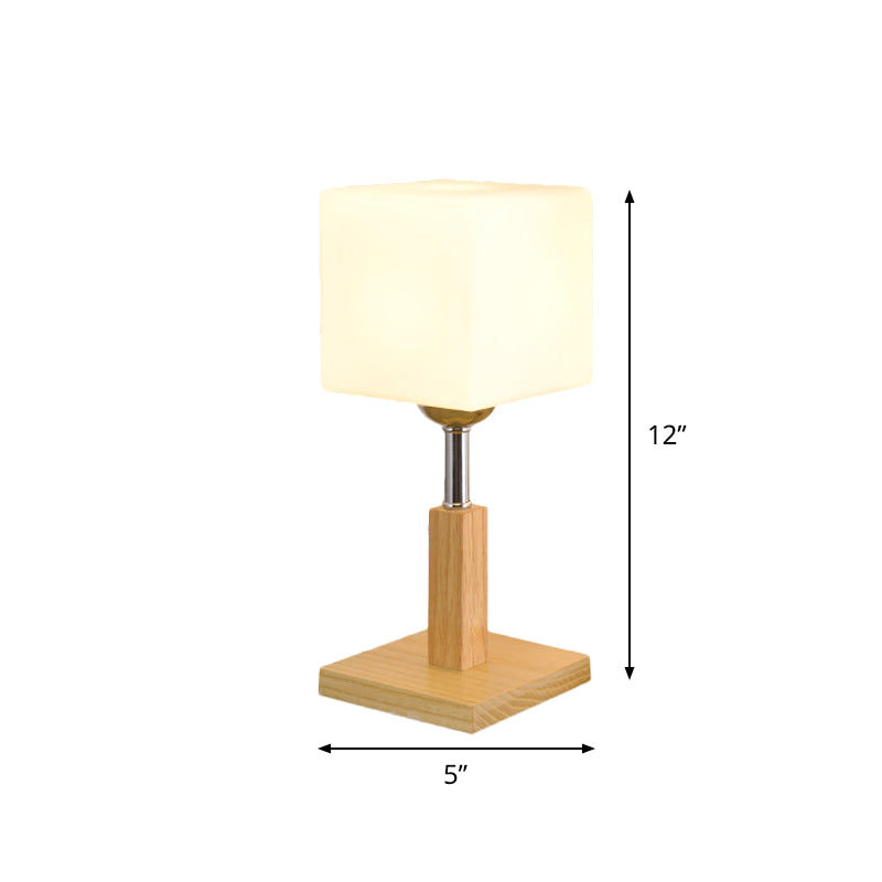 Globe/Cylinder/Square Night Table Light Modernist Frosted Glass 1 Light Wood Night Lamp for Bedside