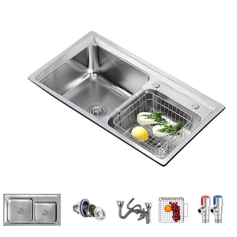 Stainless Steel Kitchen Sink Double Basin Sink with Drain Assembly