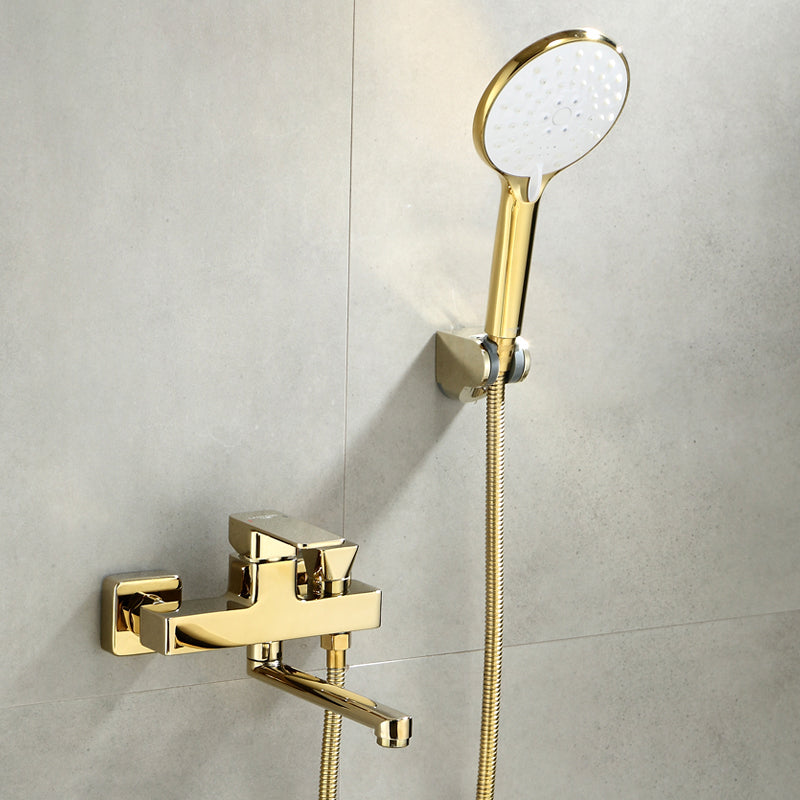 Wall Mounted Gold Bathtub Faucet Swivel Spout Lever Handle with Hand Shower